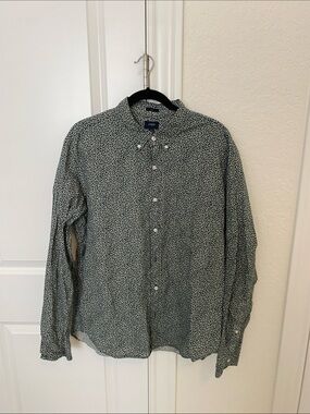 J. Crew Button-Down Shirt in Dark Green with White Micro Pattern